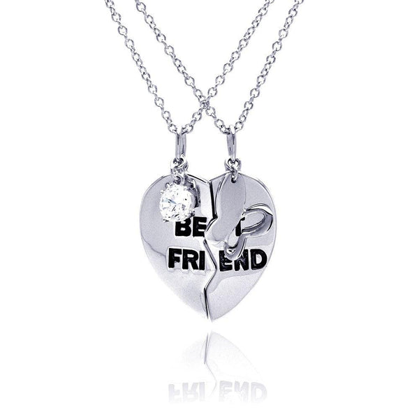 Silver 925 Rhodium Plated Clear CZ Best Friend Heart Pendant Necklace - STP00699 | Silver Palace Inc.