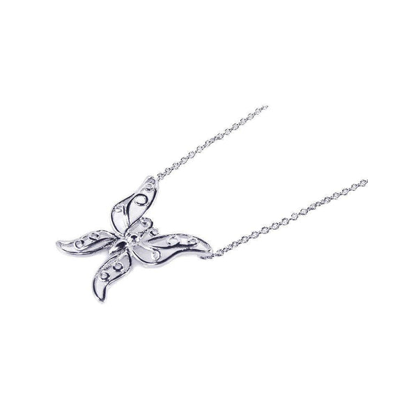 Silver 925 Rhodium Plated Butterfly Pendant Necklace - STP00713 | Silver Palace Inc.