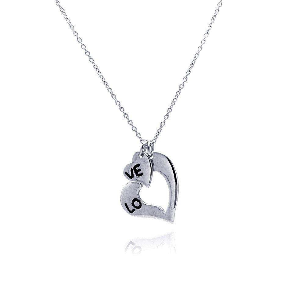 Closeout-Silver 925 Rhodium Plated Love Heart Pendant Necklace - STP00715 | Silver Palace Inc.