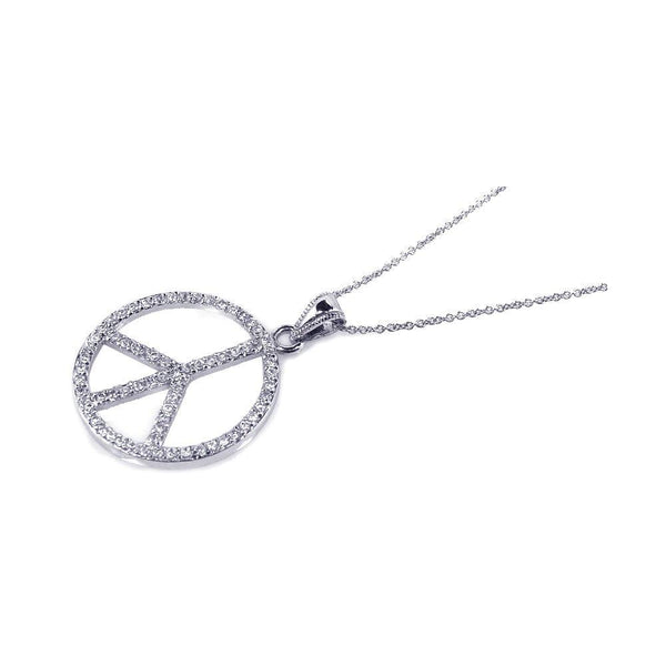 Closeout-Silver 925 Rhodium Plated Clear CZ Peace Pendant Necklace - STP00724 | Silver Palace Inc.