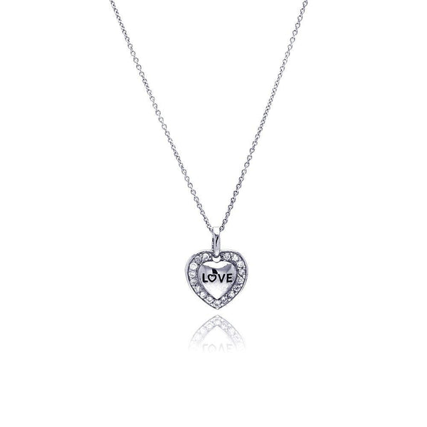 Closeout-Silver 925 Rhodium Plated Clear CZ Love Heart Pendant Necklace - STP00729 | Silver Palace Inc.