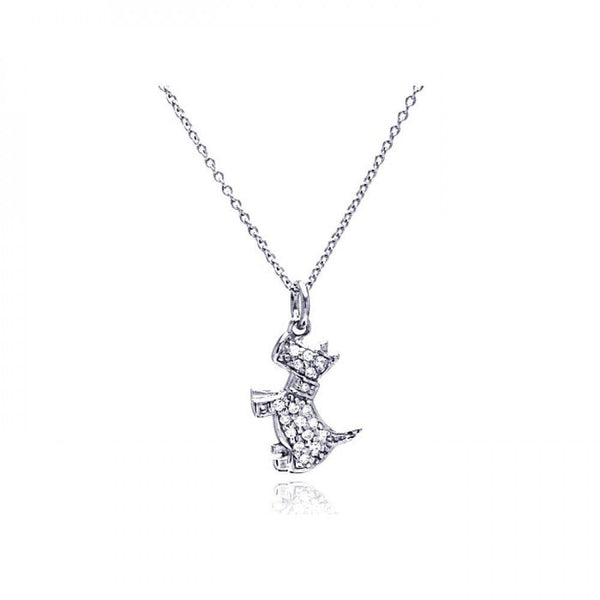 Silver 925 Rhodium Plated Clear CZ Dog Pendant Necklace - STP00748 | Silver Palace Inc.