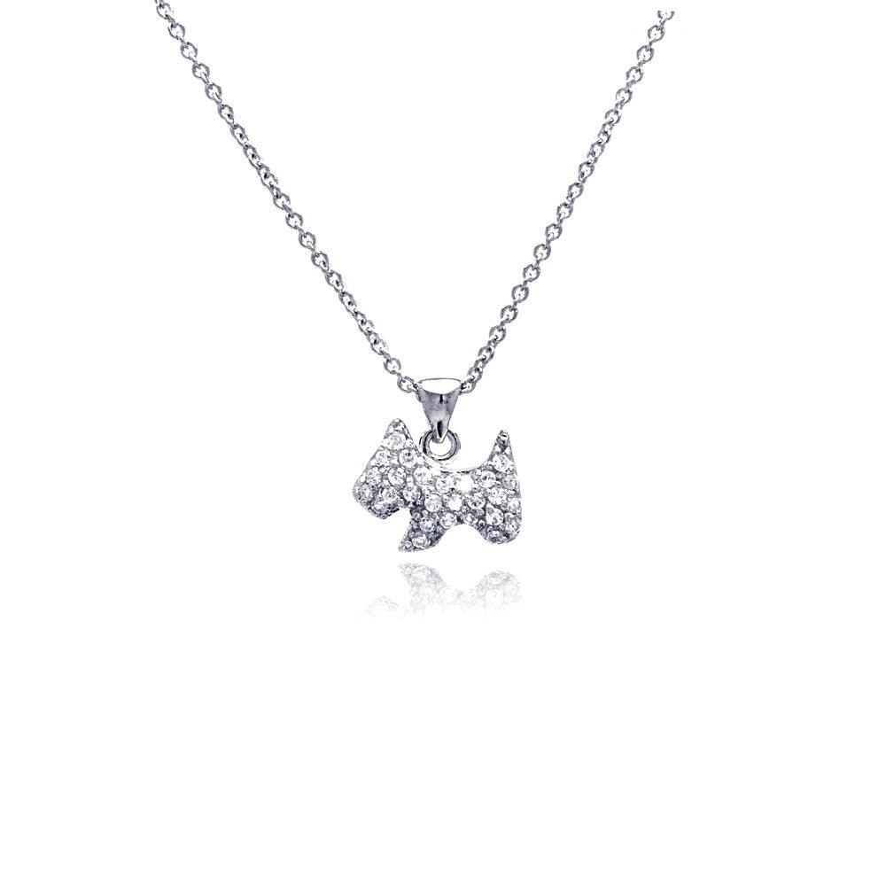 Silver 925 Rhodium Plated Clear CZ Dog Pendant Necklace - STP00749 | Silver Palace Inc.