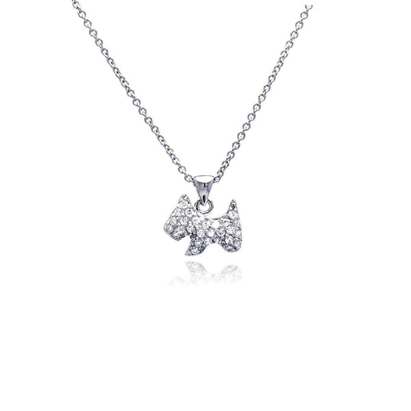 Silver 925 Rhodium Plated Clear CZ Dog Pendant Necklace - STP00749 | Silver Palace Inc.