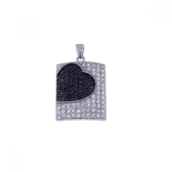 Closeout-Silver 925 Rhodium Plated Clear and Black CZ Heart Pendant - STP00761 | Silver Palace Inc.
