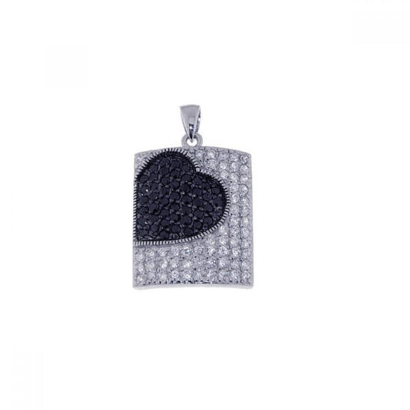 Closeout-Silver 925 Rhodium Plated Clear and Black CZ Heart Pendant - STP00761 | Silver Palace Inc.