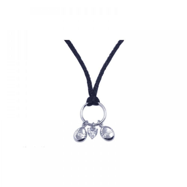 Closeout-Silver 925 Rhodium Plated Clear CZ Charm Pendant Leather Necklace - STP00780 | Silver Palace Inc.