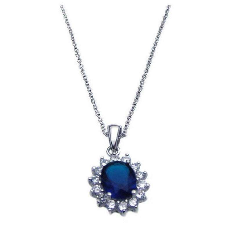 Silver 925 Rhodium Plated Blue CZ Cluster Pendant Necklace - STP00788 | Silver Palace Inc.