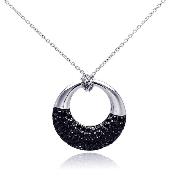 Closeout-Silver 925 Rhodium and Black Rhodium Plated Black CZ Ring Pendant Necklace - STP00817BLK | Silver Palace Inc.