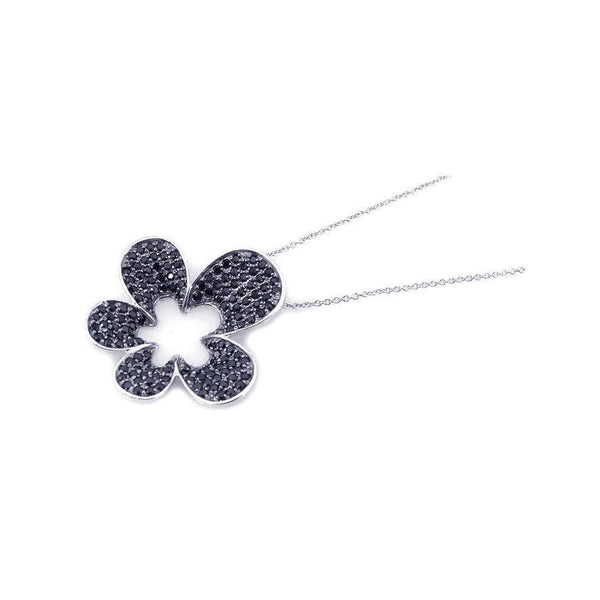 Closeout-Silver 925 Rhodium Plated Black CZ Flower Pendant Necklace - STP00818 | Silver Palace Inc.