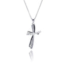 Closeout-Silver 925 Rhodium Plated Clear CZ Cross Pendant Necklace - STP00824 | Silver Palace Inc.
