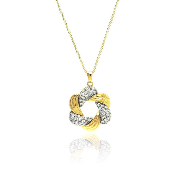 Closeout-Silver 925 Gold and Rhodium Plated Clear CZ Star of David Necklace - STP00825 | Silver Palace Inc.