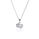 Silver 925 Rhodium Plated Clear CZ Allah Pendant Necklace - STP00840 | Silver Palace Inc.