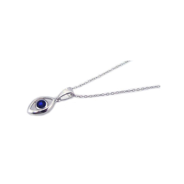 Silver 925 Rhodium Plated Blue Stone Evil Eye Pendant Necklace - STP00842 | Silver Palace Inc.