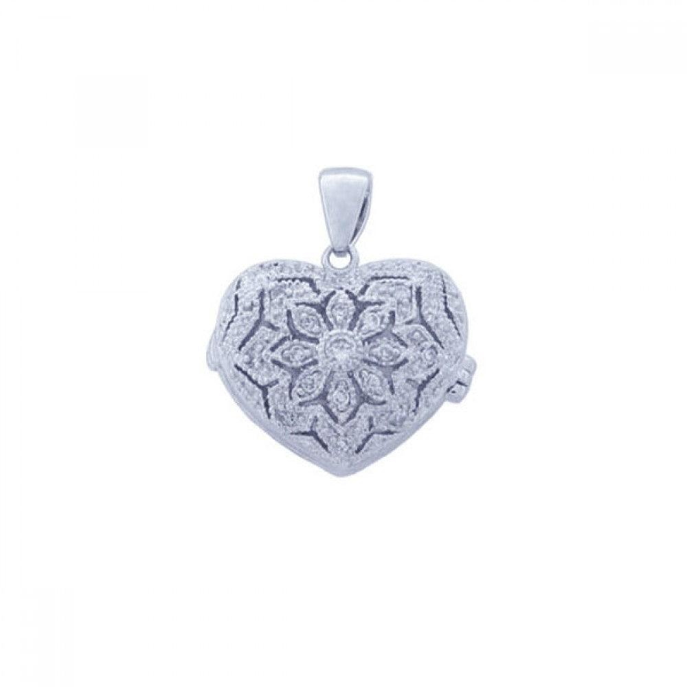 Silver 925 Rhodium Plated Clear CZ Heart Pendant Necklace - STP00849 | Silver Palace Inc.