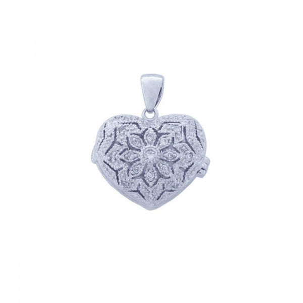 Silver 925 Rhodium Plated Clear CZ Heart Pendant Necklace - STP00849 | Silver Palace Inc.