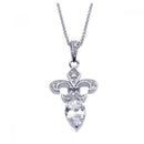 Silver 925 Rhodium Plated Clear CZ Flor De Lis Pendant Necklace - STP00852 | Silver Palace Inc.