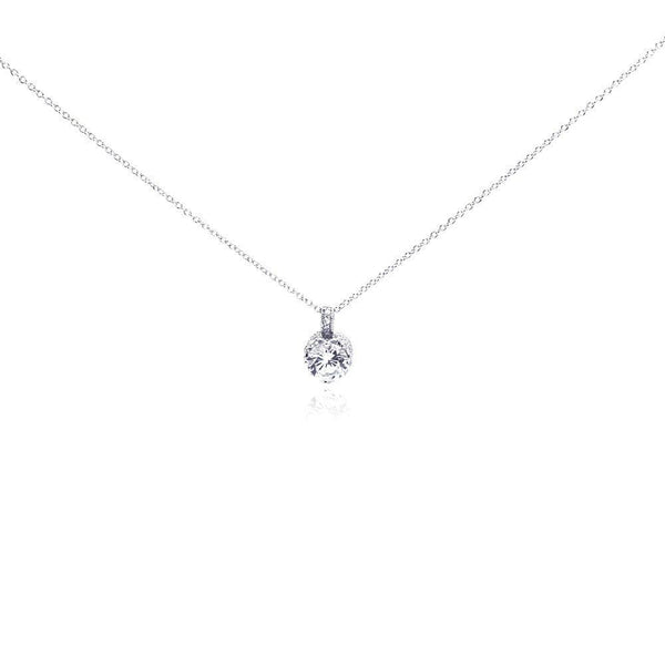 Silver 925 Rhodium Plated Clear CZ Simple Pendant Necklace - STP00853 | Silver Palace Inc.