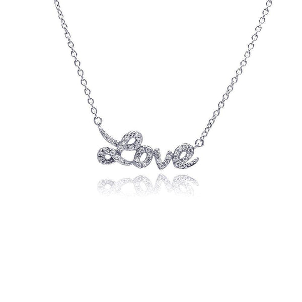 Silver 925 Rhodium Plated Clear CZ Love Pendant Necklace - STP00854 | Silver Palace Inc.