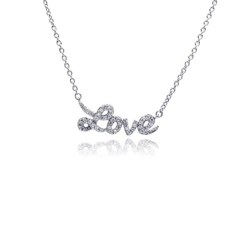 Silver 925 Rhodium Plated Clear CZ Love Pendant Necklace - STP00854 | Silver Palace Inc.