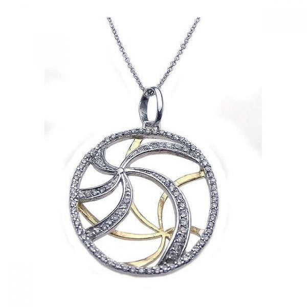 Closeout-Silver 925 Rhodium and Gold Plated Clear CZ Swirl Pendant Necklace - STP00858 | Silver Palace Inc.