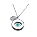 Silver 925 Rhodium Plated Clear CZ Evil Eye Hamsa Pendant Necklace - STP00869 | Silver Palace Inc.