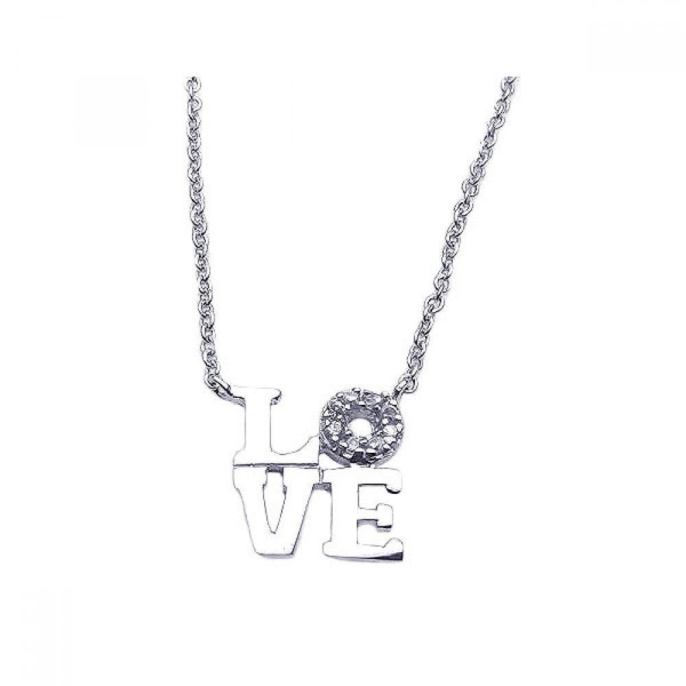 Silver 925 Rhodium Plated Clear CZ Love Pendant Necklace - STP00872 | Silver Palace Inc.
