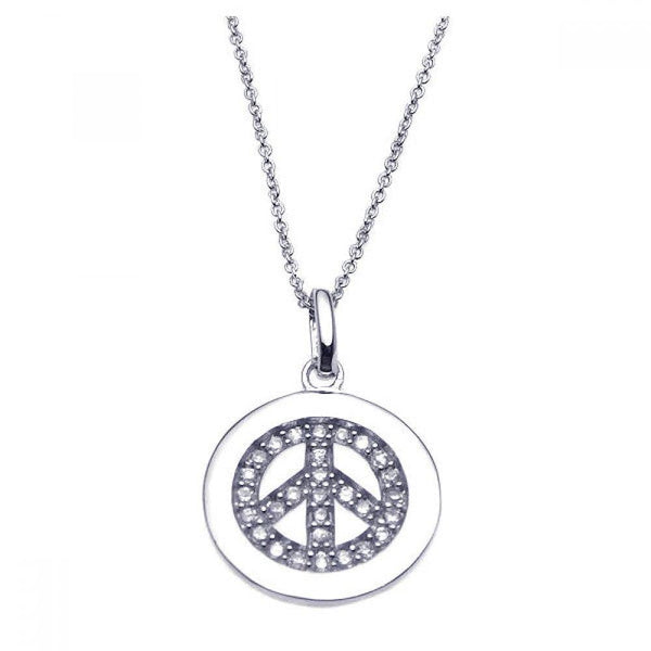 Closeout-Silver 925 Rhodium Plated Clear CZ Peace Pendant Necklace - STP00894 | Silver Palace Inc.