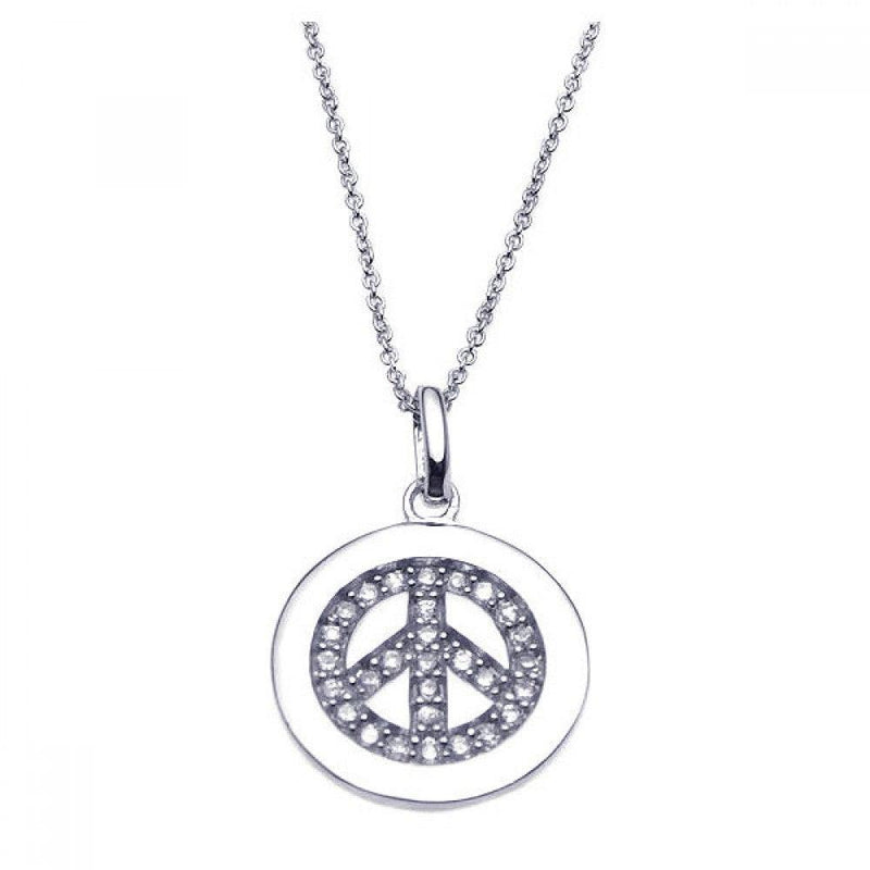 Closeout-Silver 925 Rhodium Plated Clear CZ Peace Pendant Necklace - STP00894 | Silver Palace Inc.