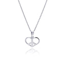 Closeout-Silver 925 Rhodium Plated Clear CZ Heart Pendant Necklace - STP00898 | Silver Palace Inc.