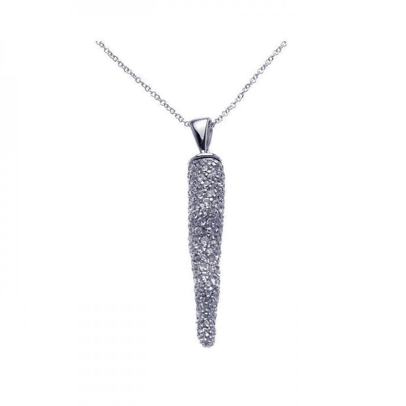 Closeout-Silver 925 Rhodium Plated Clear CZ Carrot Pendant Necklace - STP00914 | Silver Palace Inc.