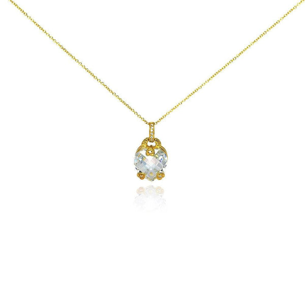 Closeout-Silver 925 Gold Plated Clear CZ Heart Pendant Necklace - STP00927 | Silver Palace Inc.
