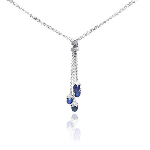Closeout-Silver 925 Rhodium Plated 3 Fresh Water Pearl Drop Pendant Necklace - STP00931 | Silver Palace Inc.