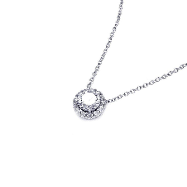 Silver 925 Rhodium Plated Clear CZ Cluster Pendant Necklace - STP00943 | Silver Palace Inc.