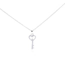 Silver 925 Rhodium Plated Clear CZ Heart Key Pendant Necklace - STP00944 | Silver Palace Inc.