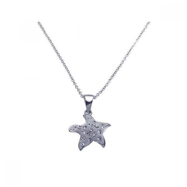 Silver 925 Rhodium Plated Clear CZ Starfish Pendant Necklace - STP00946 | Silver Palace Inc.