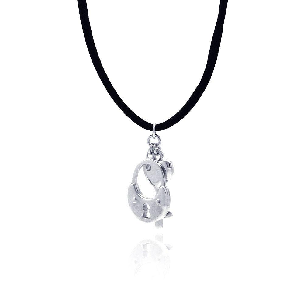 Closeout-Silver 925 Rhodium Plated Clear CZ Handcuff Key Pendant Necklace - STP00956 | Silver Palace Inc.