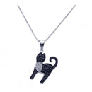 Silver 925 Black Rhodium Plated Black CZ Cat Pendant Necklace - STP00966 | Silver Palace Inc.