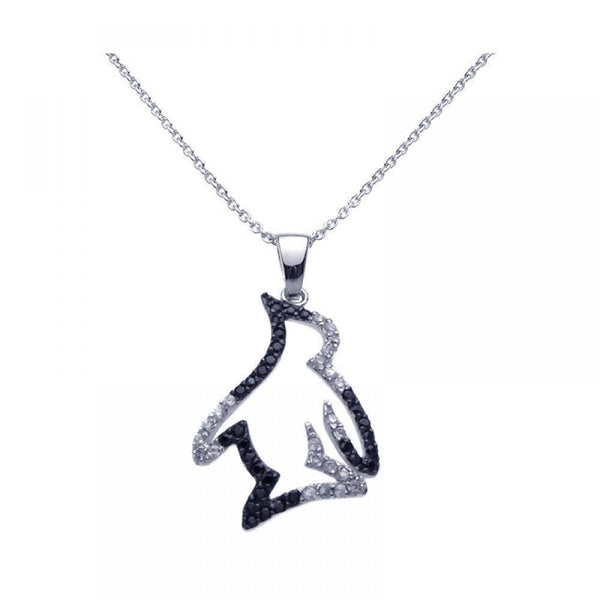 Silver 925 Black Rhodium and Rhodium Plated Clear CZ Penguin Pendant Necklace - STP00968 | Silver Palace Inc.