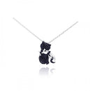 Silver 925 Rhodium Plated Clear CZ Black Kitty Pendant Necklace - STP00969 | Silver Palace Inc.