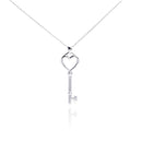 Silver 925 Rhodium Plated Clear CZ Heart Key Pendant Necklace - STP00979 | Silver Palace Inc.
