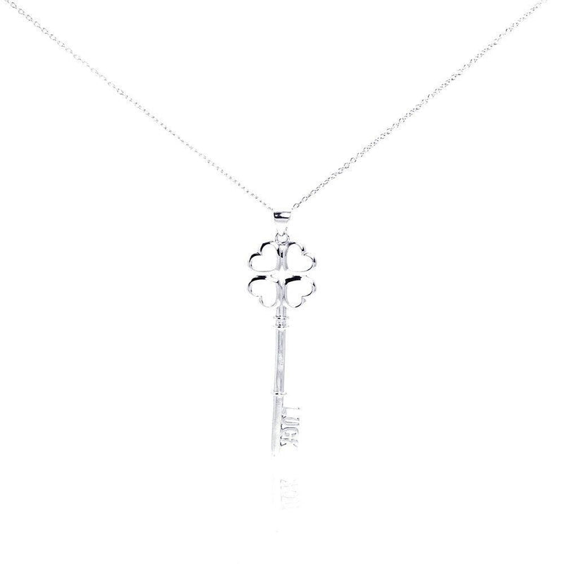 Silver 925 Rhodium Plated Luck Key Pendant Necklace - STP00980 | Silver Palace Inc.