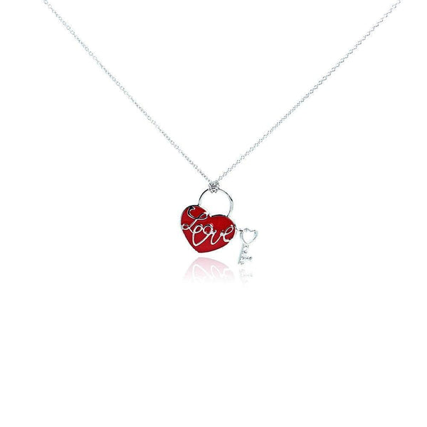 Closeout-Silver 925 Rhodium Plated Clear CZ Heart Key Love Pendant Necklace - STP00982 | Silver Palace Inc.