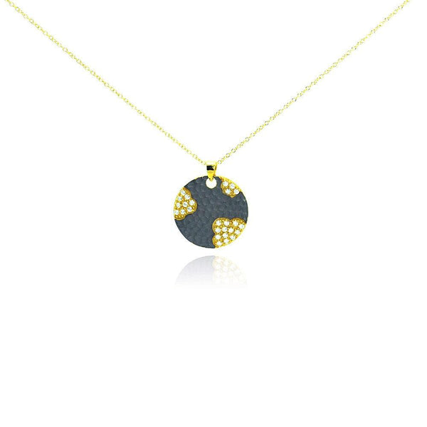 Closeout-Silver 925 Gold Plated and Matte Black Rhodium Finish Clear CZ Round Pendant Necklace - STP00988 | Silver Palace Inc.