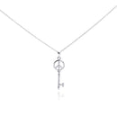 Silver 925 Rhodium Plated Clear CZ Peace Key Pendant Necklace - STP00991 | Silver Palace Inc.