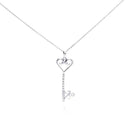 Silver 925 Rhodium Plated Clear CZ Key Heart Pendant Necklace - STP00996 | Silver Palace Inc.