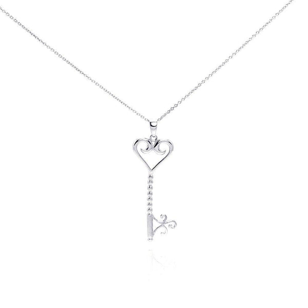 Silver 925 Rhodium Plated Clear CZ Lock and Key Pendant Necklace - BGP00860