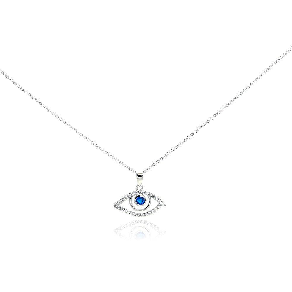 Silver 925 Rhodium Plated Clear CZ Evil Eye Pendant Necklace - STP01014 | Silver Palace Inc.