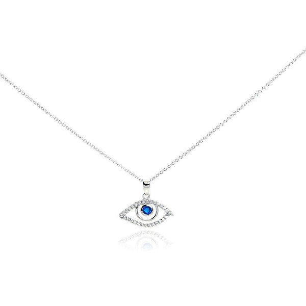 Silver 925 Rhodium Plated Clear CZ Evil Eye Pendant Necklace - STP01014 | Silver Palace Inc.