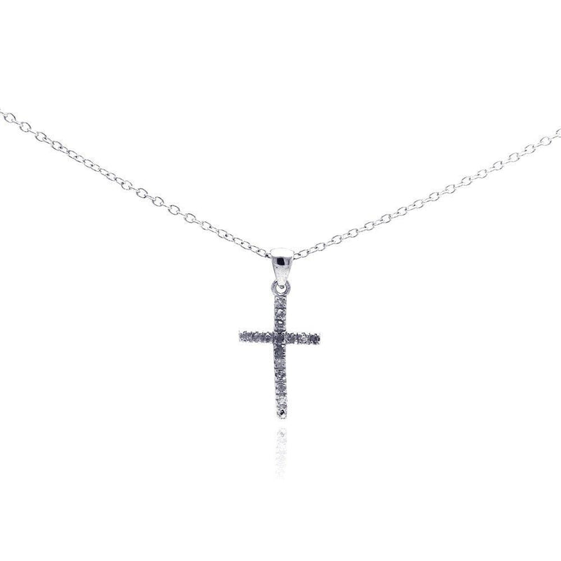 Silver 925 Rhodium Plated Clear Diamond Cross Pendant Necklace - STP01026 | Silver Palace Inc.
